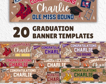 20 plantillas de pancartas de graduación / Pancarta de ingreso a la universidad / Aceptación universitaria / Plantilla editable de Canva para fiesta de graduación / Imprime en Walgreens