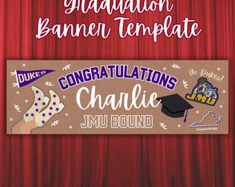 JMU Bound Banner Template for Graduation Party | James Madison University Customizable Banner | Dukes Grad Party | Print at Walgreens