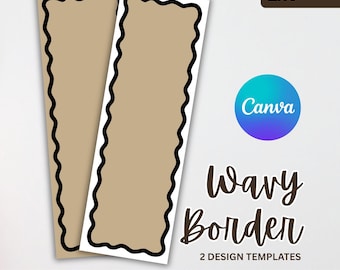 May include: Two rectangular templates with a tan center and a thick black wavy border. The text 2x6 is visible in the top right corner. The text Canva is inside a blue and purple circle. The text Wavy Border 2 DESIGN TEMPLATES is below the circle.