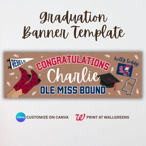 Ole Miss Bound-banderoll för examensfest | Anpassad banderoll för Mississippi University | Rebels | Hotty Toddy Canva-mall i 2x6-storlek