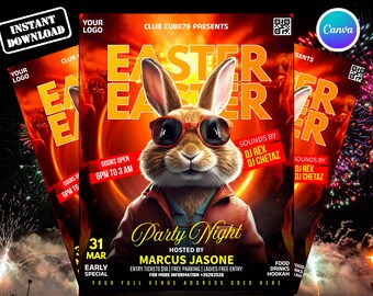 Invitación para fiesta de Pascua / Invitación de conejito de Pascua / Invitación para fiesta de Pascua / Descarga instantánea, Canva editable