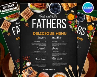 Plantilla editable de menú para el Día del Padre, tarjeta de menú para barbacoa, menú de comida de restaurante, menú para fiesta de barbacoa, editable en Canva, descarga instantánea.