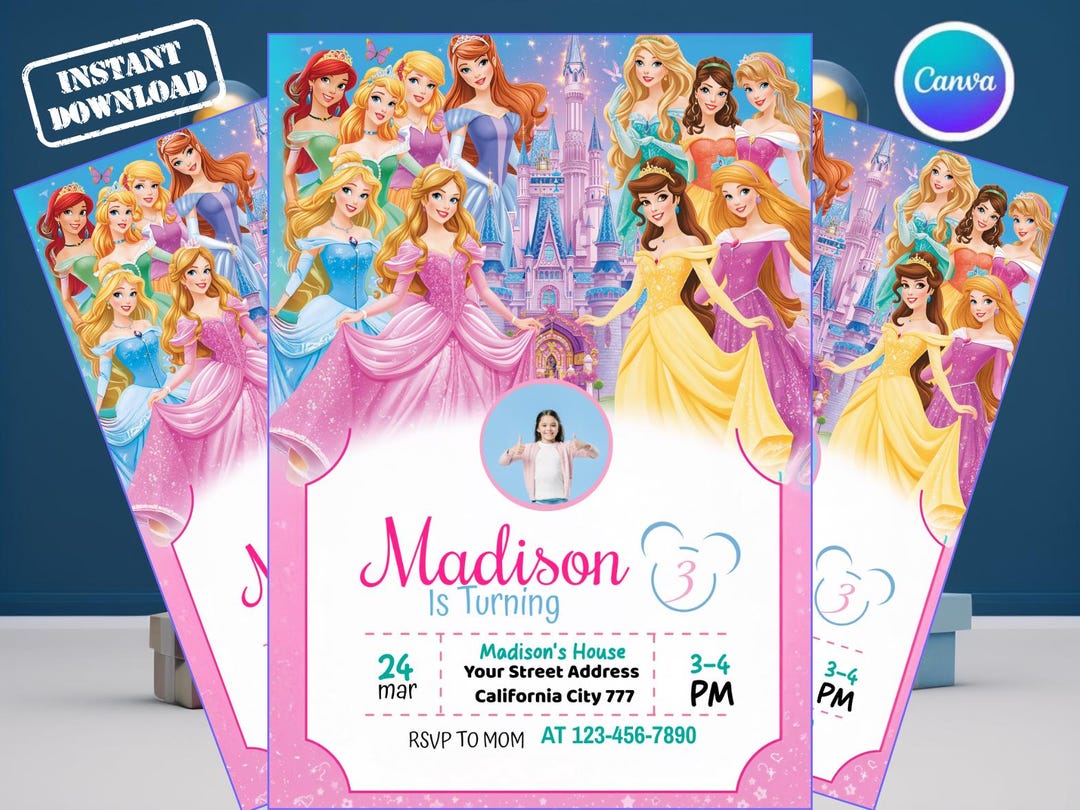 Princess Birthday Invitation Editable Canva Template | Girl Royal ...