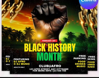 Invitación a la fiesta del Mes de la Historia Afroamericana / Plantilla de volante editable en Canva / Invitación a la celebración de febrero / Descarga digital