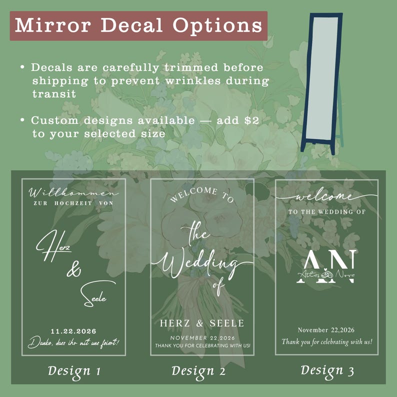 Wyndham Format Decals Example Custom Wedding Welcome Mirror Decal | Personalized Vinyl Lettering for ...