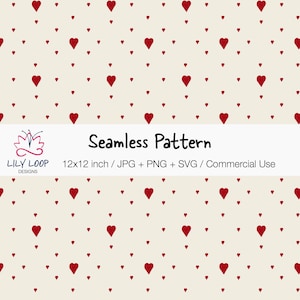 Patrón sin costuras de corazones diminutos / Papel digital de San Valentín dibujado a mano / JPG, PNG y SVG / Descarga digital