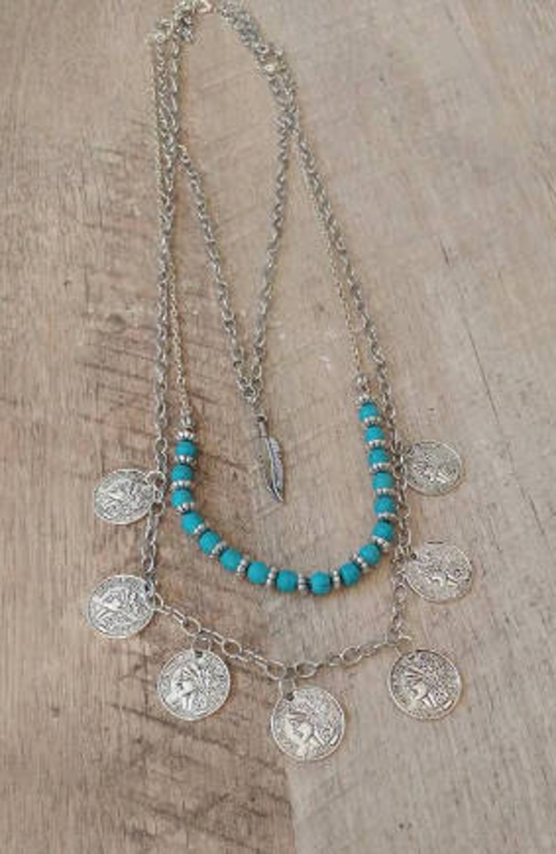 Bohemian Style Layered Necklace with Turquoise Rounds and Etsy