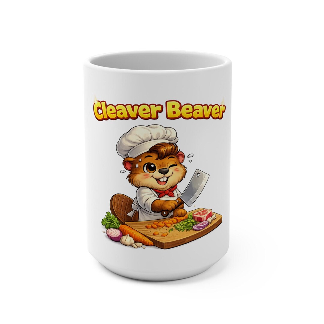 Cleaver Beaver Chef Cutting Board Mug | Cute Cartoon Beaver Cooking ...
