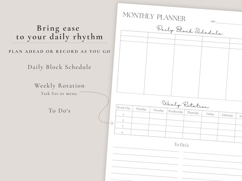 Simple Block Planner Minimalist Block Planner Printable Pdf Monthly Calendar Task Tracker ...