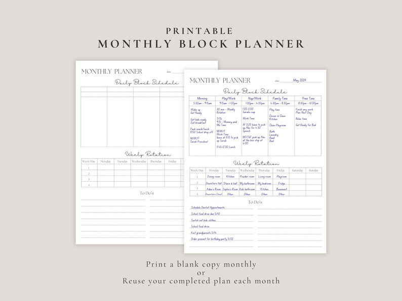 Simple Block Planner Minimalist Block Planner Printable Pdf Monthly Calendar Task Tracker ...