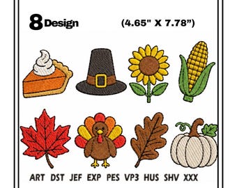 Thanksgiving Embroidery Bundle, 8 Fall Designs (Digital Download)