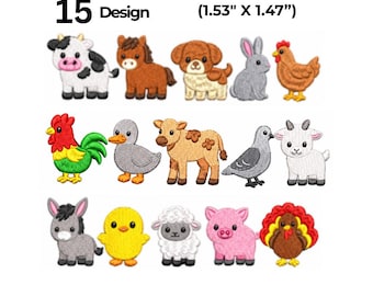 15 Farm Animal Embroidery Designs Bundle: Baby Animals, Barnyard (Digital Download)