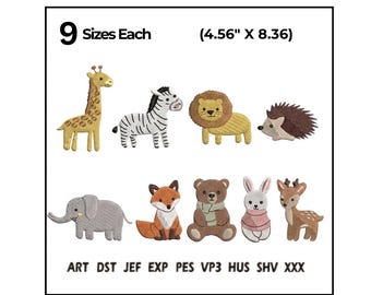 Safari Animals Embroidery Bundle Zoo Animal Machine Embroidery Cute Baby Jungle Animals Embroidery Baby Embroidery Forest Animal embroidery