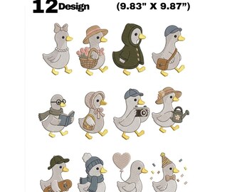 Goose Embroidery Designs Bundle, 12 Cute Goose Machine Embroidery Files, Baby Nursery Patterns, PES DST JEF Instant Download