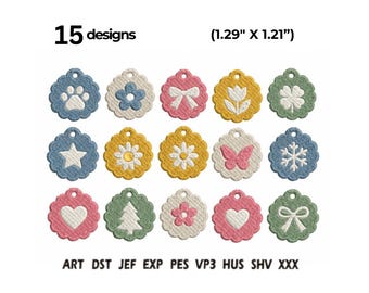 Mini Machine Embroidery Designs Bundle, 15 Small Embroidery Patterns, Floral Heart Bow Paw Butterfly, PES DST JEF Instant Download