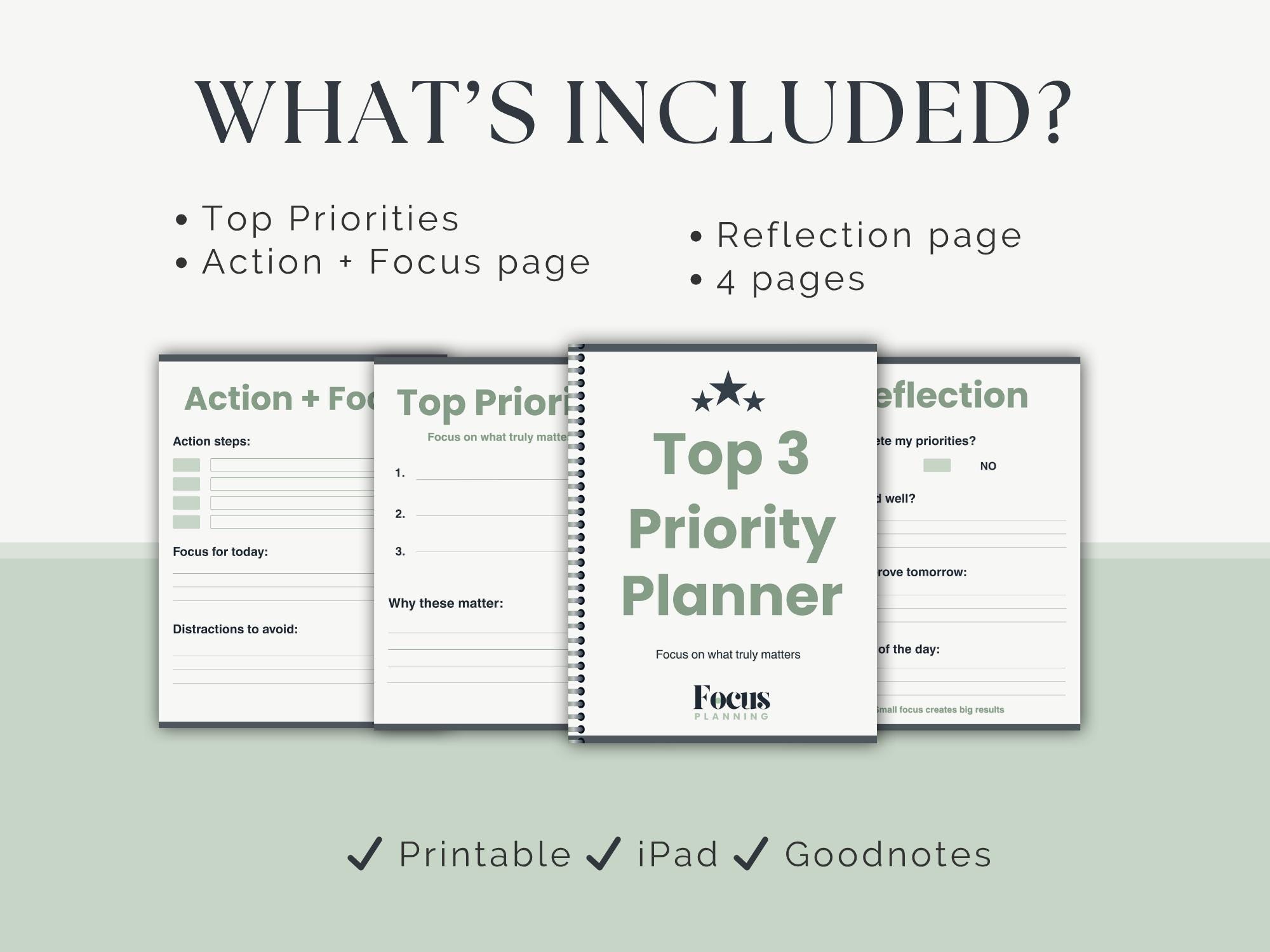 Top 3 Priority Planner Printable, Focus Planner PDF, Productivity ...