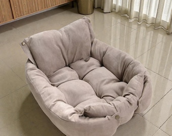 Convertible Plush Pet Bed Sofa Mat with Button Design for Dogs and Cats