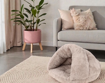 Plush Hooded Pet Bed Cave Soft Faux Fur Cozy Indoor Dog Cat Nest