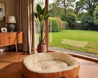 Plush Orthopedic Dog Bed Faux Leather Round Pet Sofa