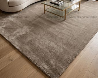 Alfombra de lana tejida a mano Teppich Tapis Neutral Beige Taupe Solid Carpet Modern Minimalist Luxury Area Living Room Bedroom Cozy Soft Plush Decor