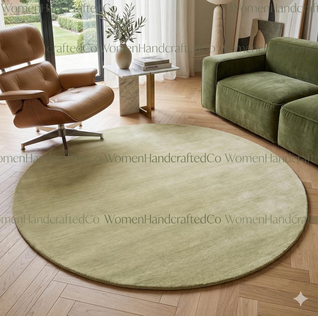 Handloom Wool Round Rug Chartreuse Green Earth Textured Area Carpet ...