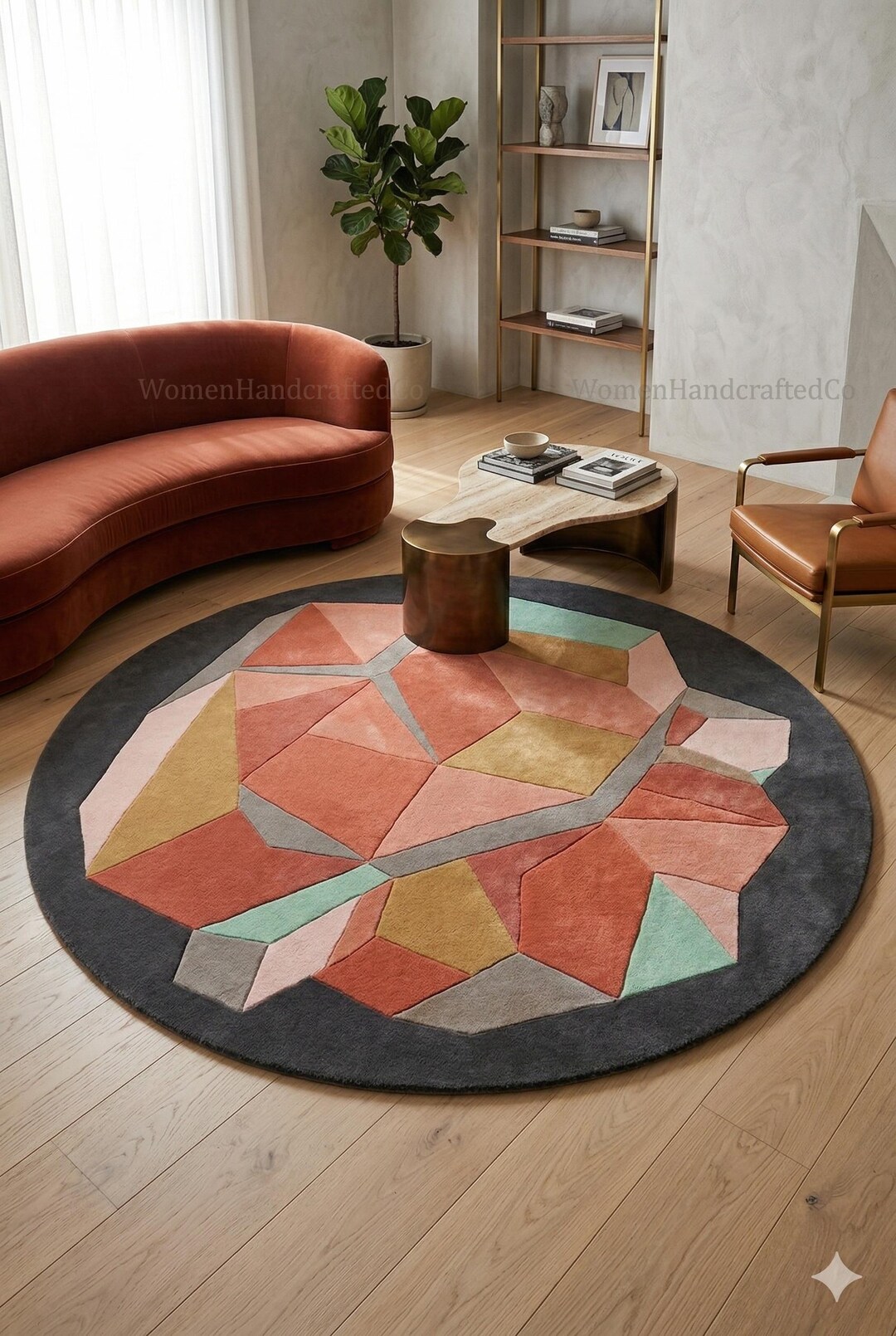 Unique Hand-tufted New Zealand Wool Round Rug Abstract Isometric ...
