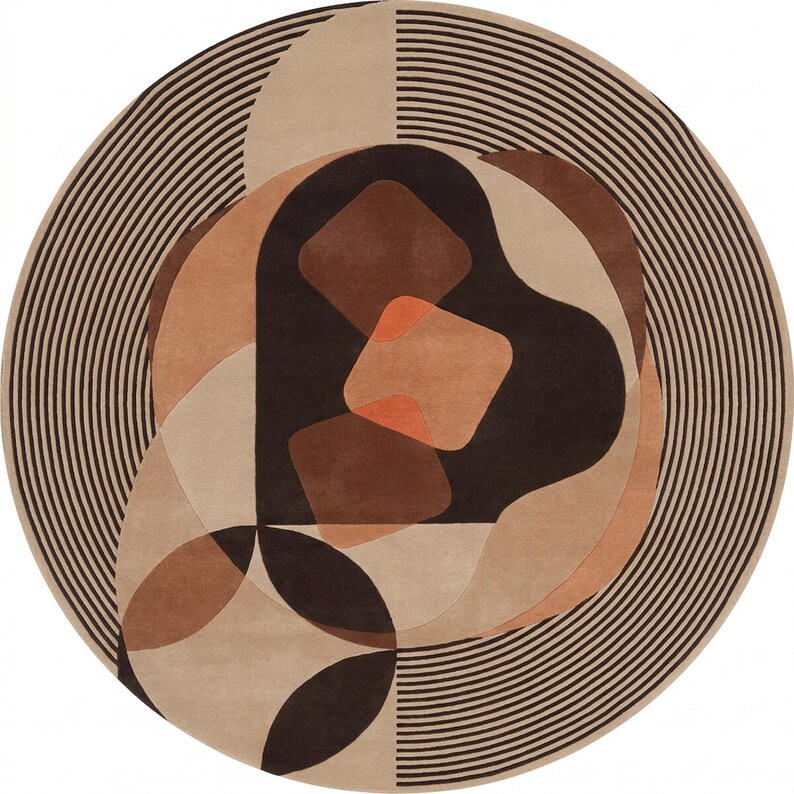 Hand Tufted Round New Zealand Wool Rug Abstract Geometric Earth Tone ...