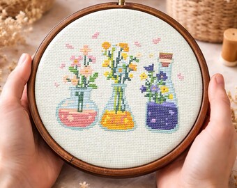 Patrón de punto de cruz "Pociones Florales" / Apto para principiantes (PDF, SVG)