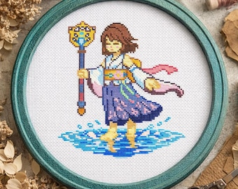 Yuna auf dem Wasser gehen Kreuzstichmuster | FFX inspirierte Stickerei (pdf, svg, fcjson, oxs)