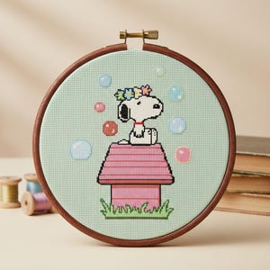 Snoopy Cross Stitch Pattern | Peanuts Inspired Embroidery, retro, 60's, Pastel (Digital PDF)