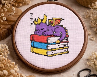 Sleepy Spyro Anfänger Kreuzstichmuster | Drachen inspiriert Stickerei (Digitaler Download)