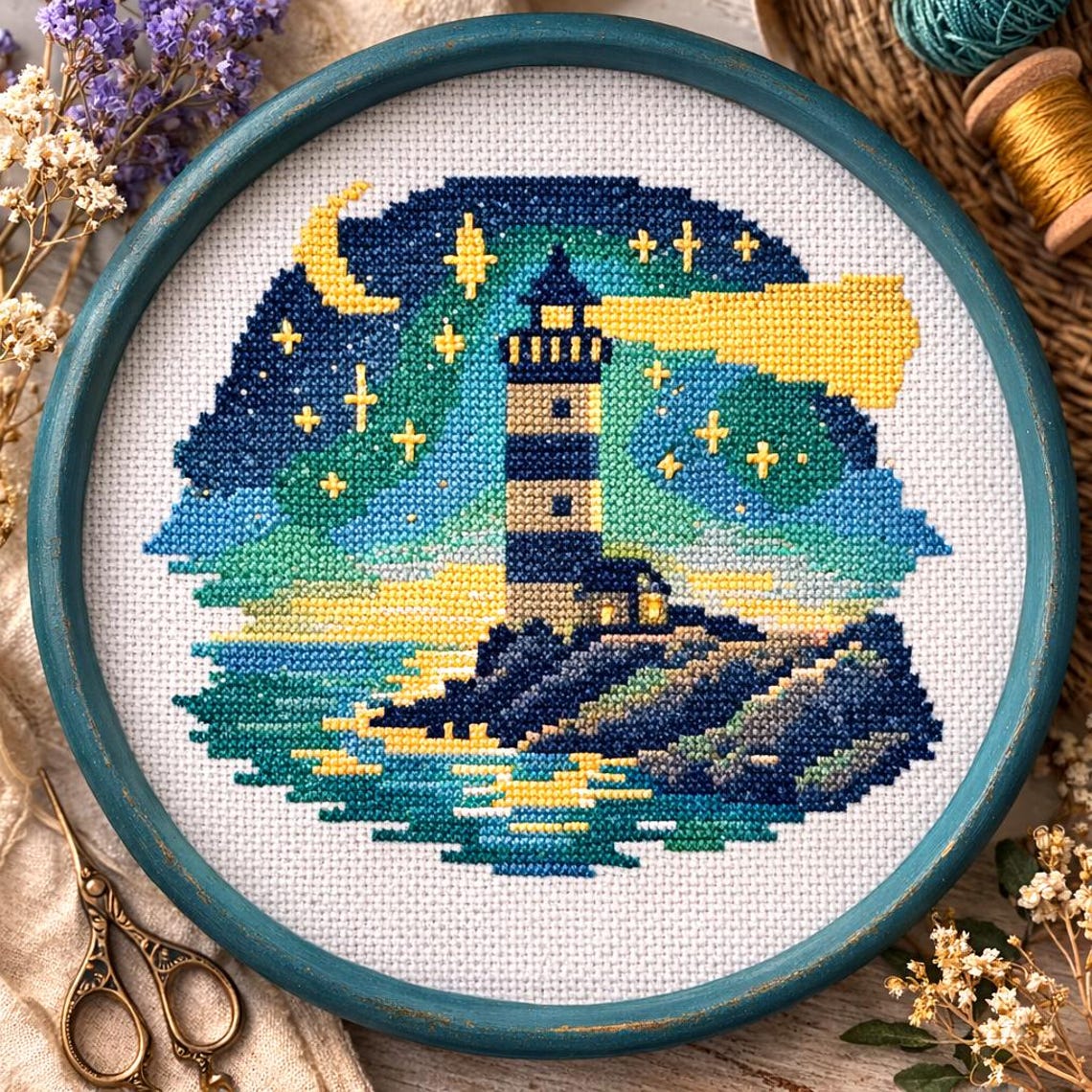 Lighthouse at Dusk Cross Stitch Pattern | Whimsical Design (digital Pdf ...