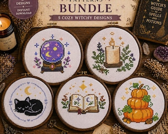 Witchy Kreuzstichmuster-Bundle - Gemütliche Himmlische & Herbstliche Designs (Digitaler Download)