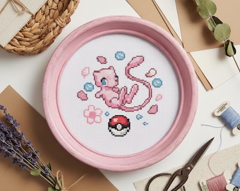 Pastell Mew Kreuzstichmuster | Pkmn inspirierte Stickerei (Digitales PDF)