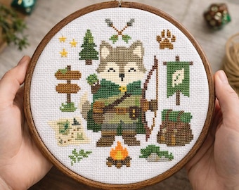 Patrón de punto de cruz de lobo guardabosques / Bordado inspirado en DnD (Descarga digital)