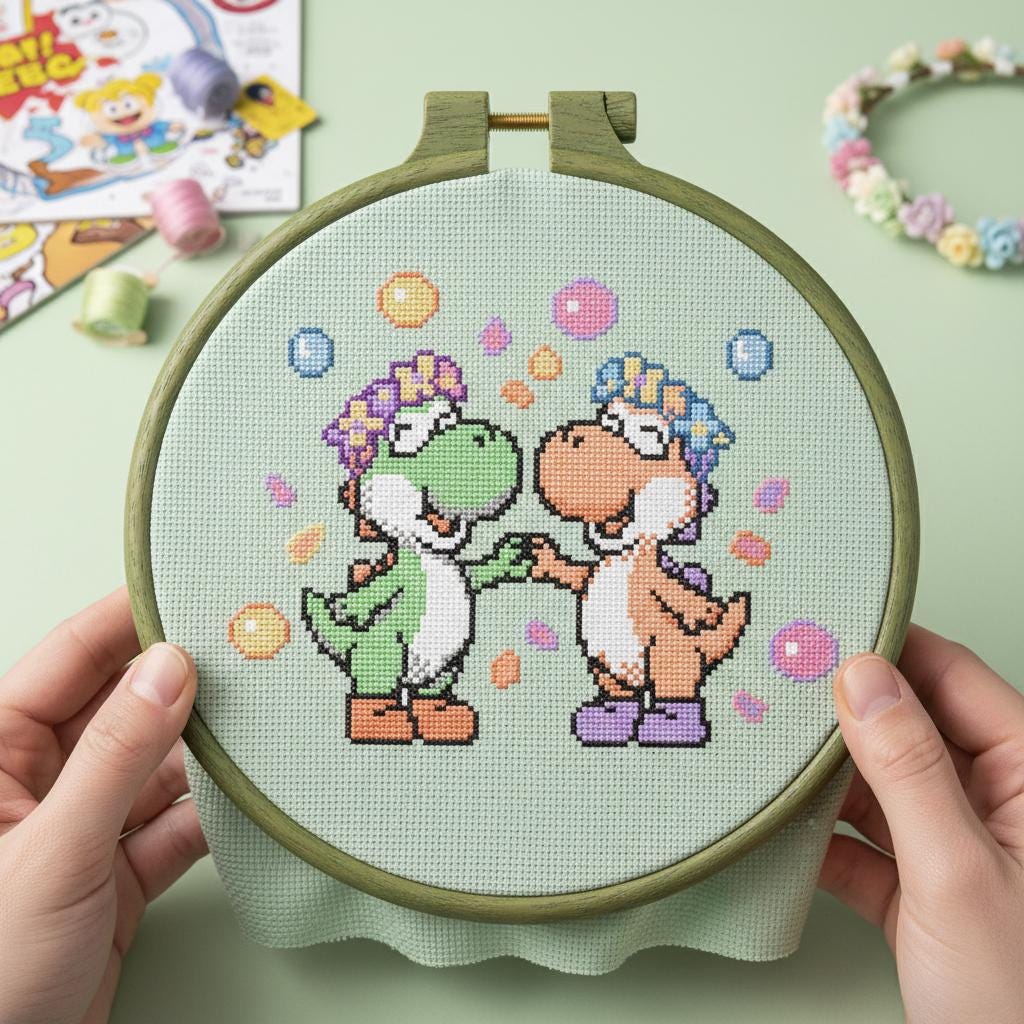 Yoshi cross stitch - Etsy 日本