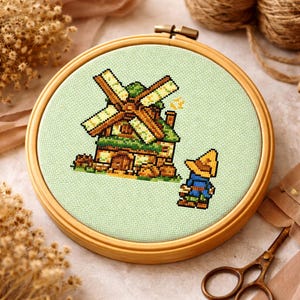 Vivi Windmill, Fantasy Cross-stitch Pattern, Beginner Friendly (Digital PDF)
