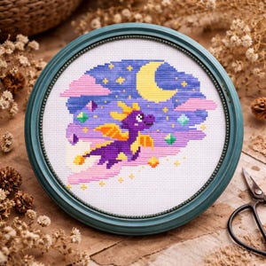 Spyro In The Sky Cross Stitch Pattern | Dragon inspired Embroidery (PDF, SVG)