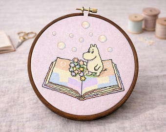 Moomin Kreuzstich-Muster, anfängerfreundlich, retro, pastell, 90's, bubbles (Digital PDF)