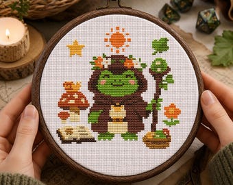 Frosch Druide Kreuzstich Muster | Stickdatei DnD (Digitaler Download)