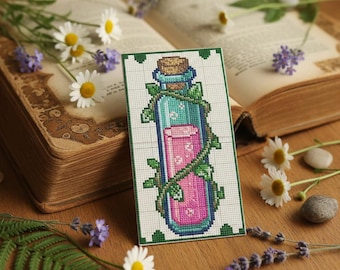 Zaubertrank Flasche Kreuzstich Lesezeichen Muster (Digitaler Download)