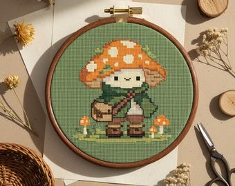 Pilz Abenteurer Kreuzstich Muster | CottageCore inspirierte Stickerei (Digitale PDF-, SVG-, fcjson- und oxs-Dateien)