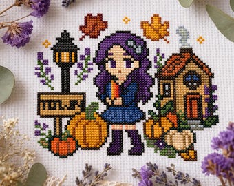 Stardew Valley Autumn Village Abigail Kreuzstichmuster