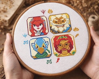 Patrón de punto de cruz de los 4 campeones de BOTW / Bordado inspirado en BOTW (Descarga digital)