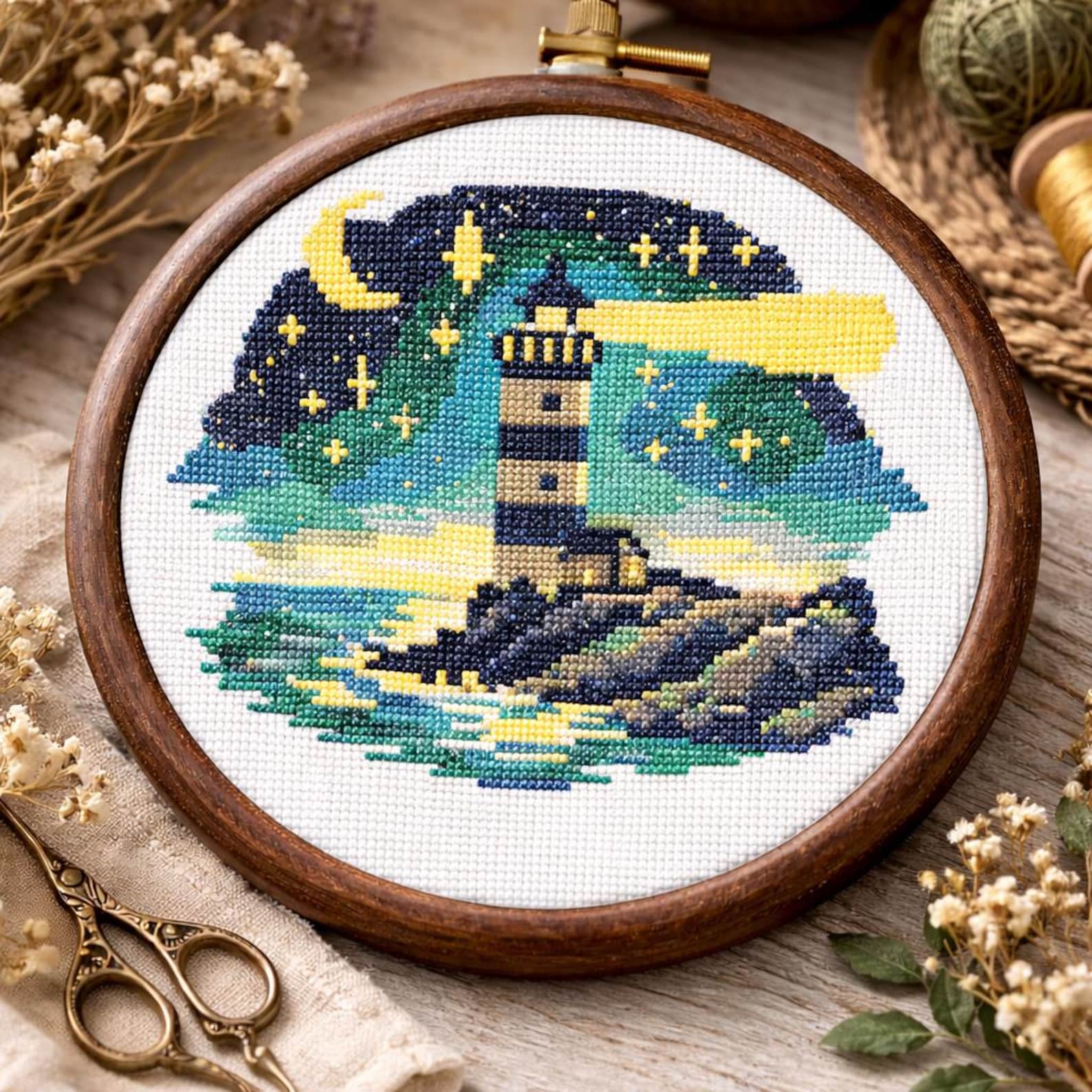 Lighthouse at Dusk Cross Stitch Pattern | Whimsical Design (digital Pdf ...