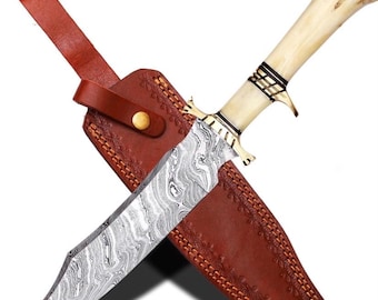 Handgefertigtes Damastmesser 15 Zoll | Knochengriff Messer mit fester Klinge | Benutzerdefinierte Jagdmesser | Geschenk für Ihn | Küchenmesser