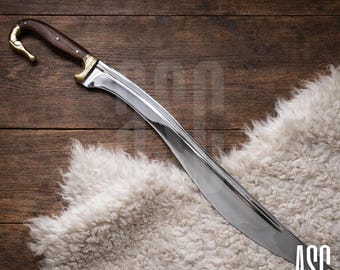 Réplica de espada falcata hecha a mano – Estilo vikingo, hoja de acero pulido, empuñadura de madera