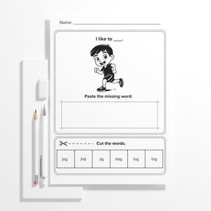ショートO CVCフォニックスワークシート - 切り貼りでデコードできる幼稚園児向けアクティビティと読書科学