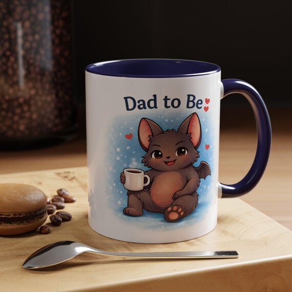 Dad to Be Bat Mug | Cute Kawaii Dad Coffee Cup, Expecting Father Gift, Pregnancy Announcement, Matching Mom to Be Mug Available! 11oz & 15oz