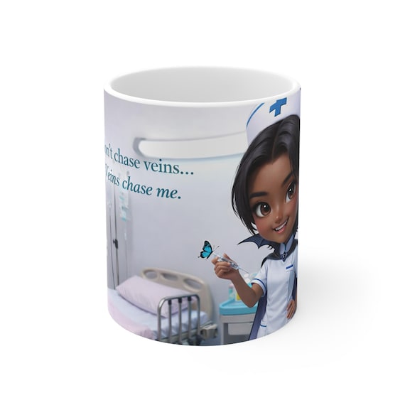 Cute Vampire Nurse Mug / I Dont Chase Veins Veins Chase Me / Funny Blood Nurse Gift, Phlebotomist Mug, RN Coffee Cup, Medical Worker Humor